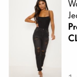 Black distressed mom jeans